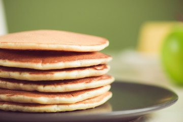 Pancakes with apple itable. Breakfast, snacks. Pancakes Day.