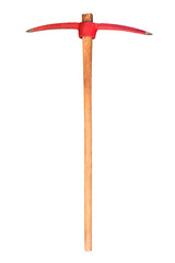 Pick axe on isolated white background. Pickaxe or Mattock object. Agricultural tools and construction concept