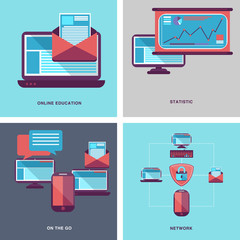 Information technologies concept flat icons with electronic devices software and internet isolated vector illustration