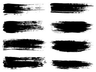 Vector collection of artistic grungy black paint hand made creative brush stroke set isolated on white background. A group of abstract grunge sketches for design education or graphic art decoration