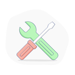 Settings, Service, Repair tools. Wrench and Screwdriver icon. Flat outline vector illustration on white background.