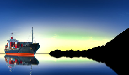 ship with container vessel carry big tank shipping goods  on blue sky