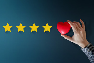 Customer Experience Concept, Best Excellent Services Rating for Satisfaction present by Hand of...