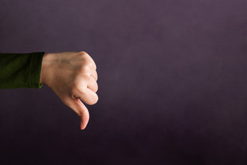 Customer Experience Concept, Hand of Client show Bad sign with Thumb down for Rating in...