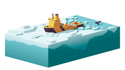 Fototapeta premium Vector low poly icebreaker breaking the ice