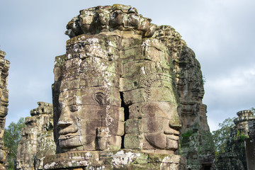 Fototapeta premium Stone head on towers of Bayon temple in Angkor Thom, Cambodia