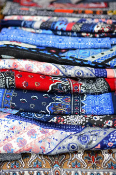 Rolls of colored russian fabrics