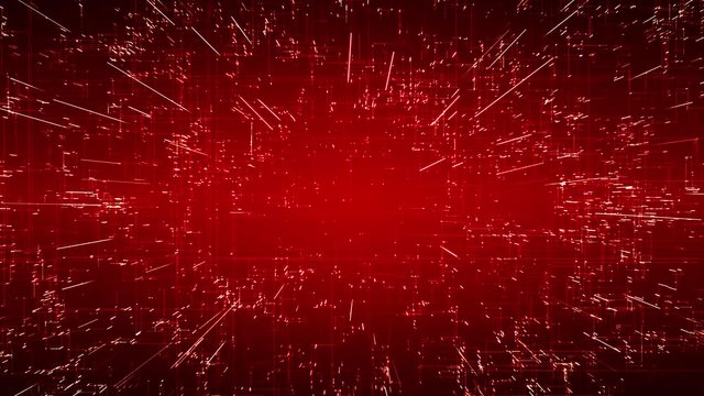 Emerging connections, conductors and neural signals over red background. Digital connectivity, artificial intelligence and data storage concept