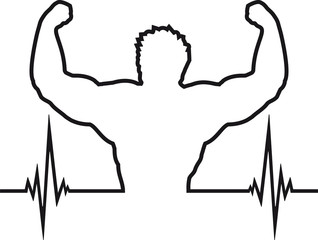 puls frequenz herzschlag energie kontur posen umriss hand arm muskeln stark workout gym beast mode cool design logo gewicht heben hanteln bodybuilder