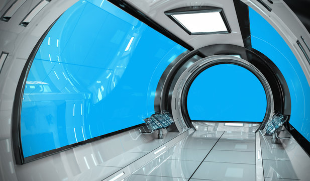 Spaceship bright interior 3D rendering