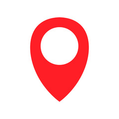 Red simple map pin with shadow. concept of pinpoint button, finder label, check rights, ui, user interface, direction, mobile app. flat style trend logotype graphic design element on white background