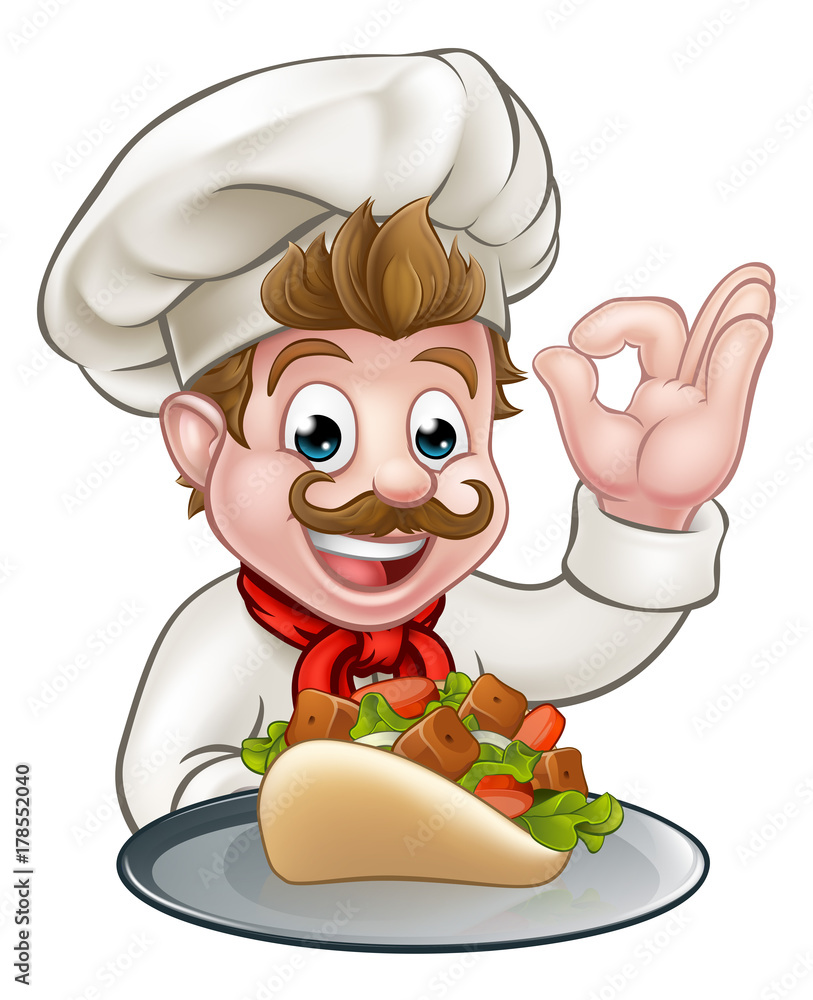 Canvas Prints Cartoon Chef with Kebab