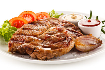 Grilled steaks and vegetables