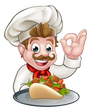 Cartoon Chef with Kebab