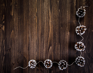 Cones on wooden background