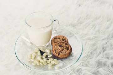 Homemade hot chocolate on rustic background