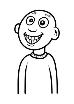 A bald guy smiling. Cartoon vector illustration in black and white