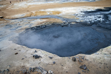 Hverarönd, Iceland. Hot vapors in a typical Icelandic landscape, a wild nature of rocks and...
