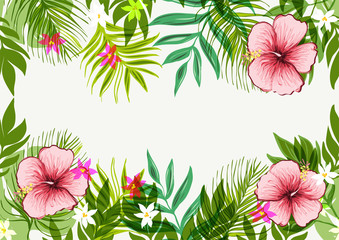 Seamless exotic pattern with tropical leaves and flowers.