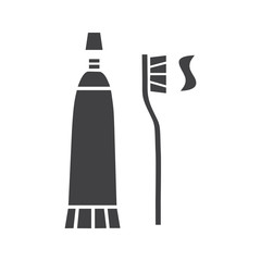 Toothbrush and toothpaste glyph icon