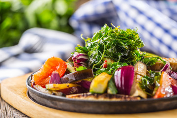 Grilled vegetable on pan in hotel or restaurant