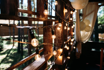Wooden wall decorated whith lights