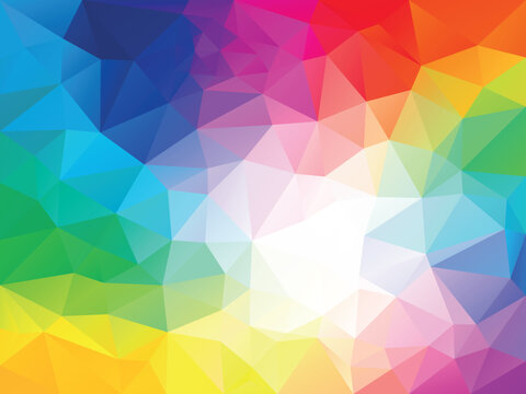 vector abstract irregular polygon background with a triangle pattern in full color spectrum rainbow - white in the middle