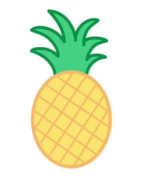 Pineapple vector cartoon illustration drawing icon, isolated on white background