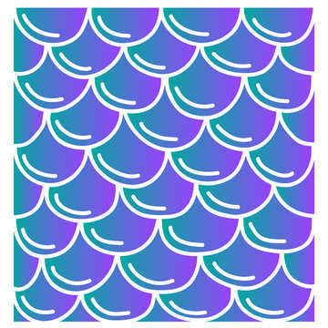 Mermaid tail pattern, turquoise and violet vector illustration drawing of marine fish scale, doodle style.