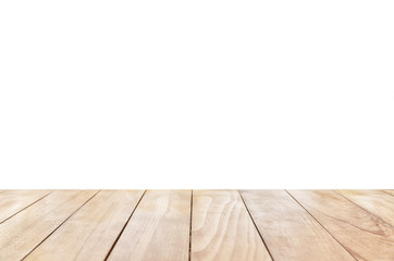 Wooden table isolated over white background