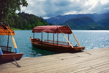 Naklejka na ściany i meble Typical wooden boats, in slovenian call 