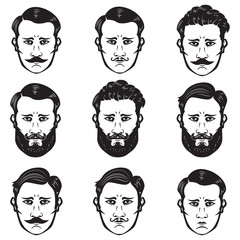Set of man heads with different hairstyle. Barber shop.