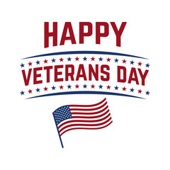 Happy veterans day emblem template isolated on white background. Design element for label, emblem, sign, poster. Vector illustration