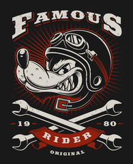 Wolf biker illustration (raster version)