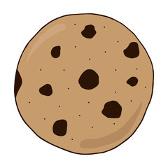 Chocolate chip cookie vector illustration doodle drawing. Sweet cookie hand drawing.