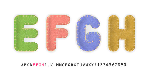 Uppercase realistic letters E, F, G, H made of color felt fabric. For festive cute design. - 178558277