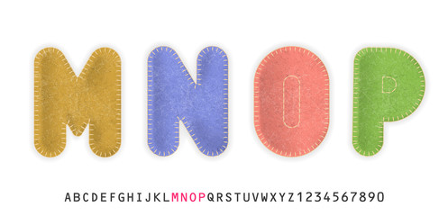 Uppercase realistic letters M, N, O, P made of color felt fabric. For festive cute design. - 178558475