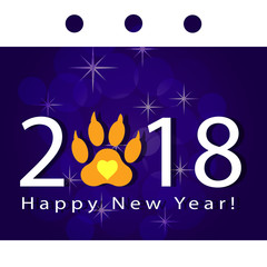 Naklejka premium happy new year, greeting card with the number and track of the dog's paw. Vector. Illustration