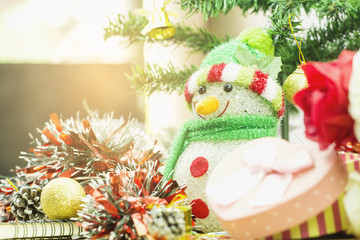 Happy Christmas and Happy New Year. Snow Dolls and Accessories Decorate with a happy atmosphere.