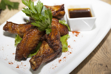 chicken wings in hot sauce, chicken snack barbecue