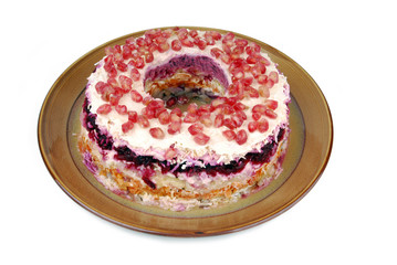 traditional salad  herring dressed layered with vegetables- Selyodka pod shuboy