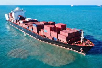 Ultra large container vessel (ULCV) at sea - Aerial image