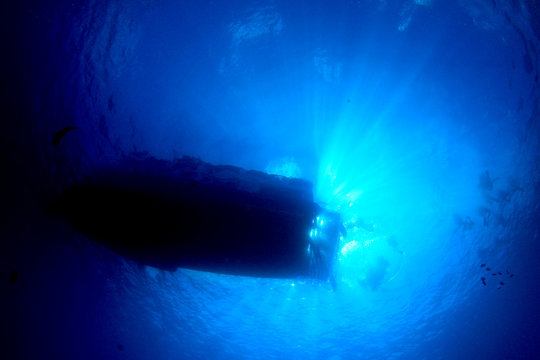 Scuba dive boat from underwater