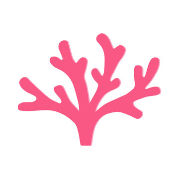 Coral vector illustration doodle drawing, isolated marine coral plant in pink color.