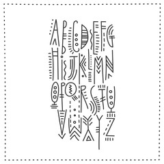 Vector trendy alphabet in ethnic thin line style. Font composition.