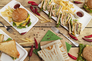 different sandwiches on the kitchen table, cooking, fast food