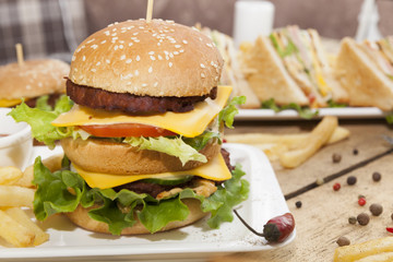 different sandwiches on the kitchen table, cooking, fast food