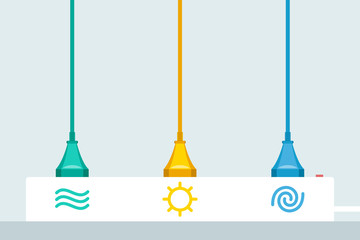 Using of renewable energy of water, sun and wind