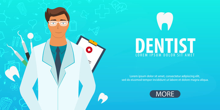 Dental clinic and Dentist. Medical background. Health care. Vector medicine illustration.
