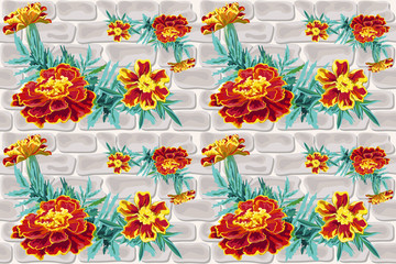 flower marigold seamless brick